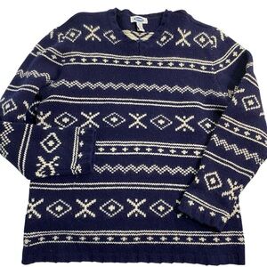 Old Navy Vintage Wool Navy Cream Geometric Crewneck Sweater